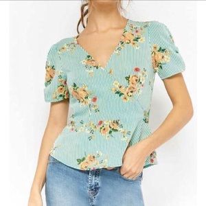 FOREVER21 // Striped Floral Wrap Blouse & Earrings